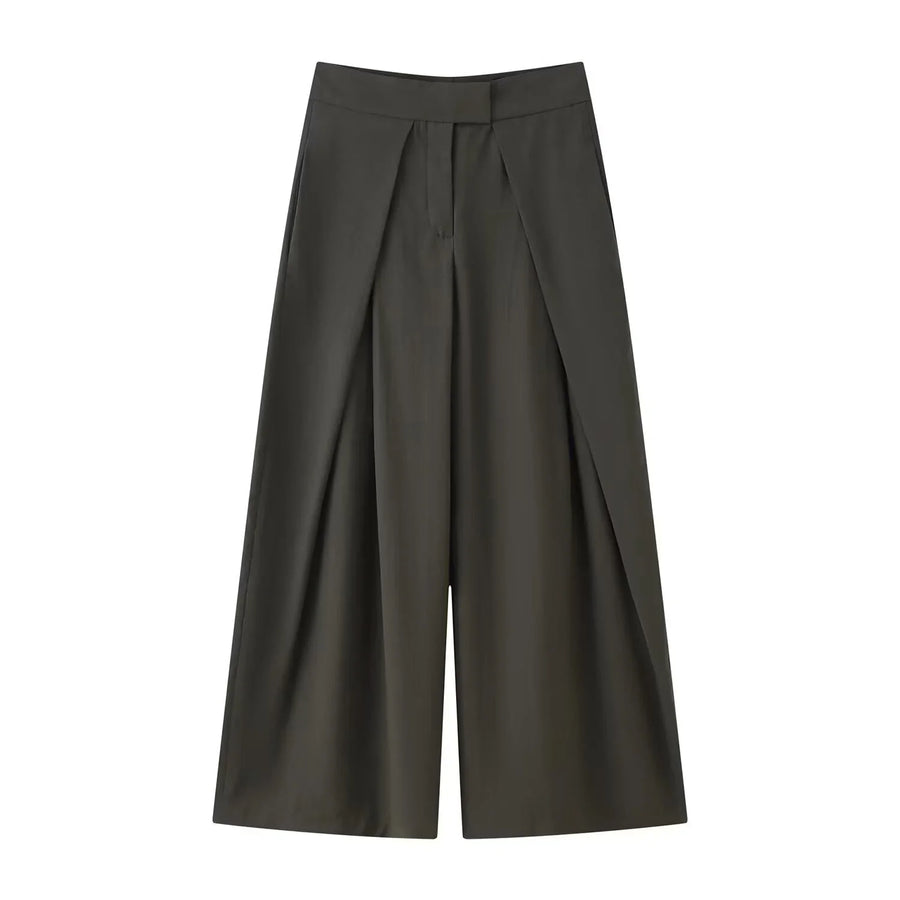 Damen Culottes Weites Bein Plissee Hose Kurz Unifarben
