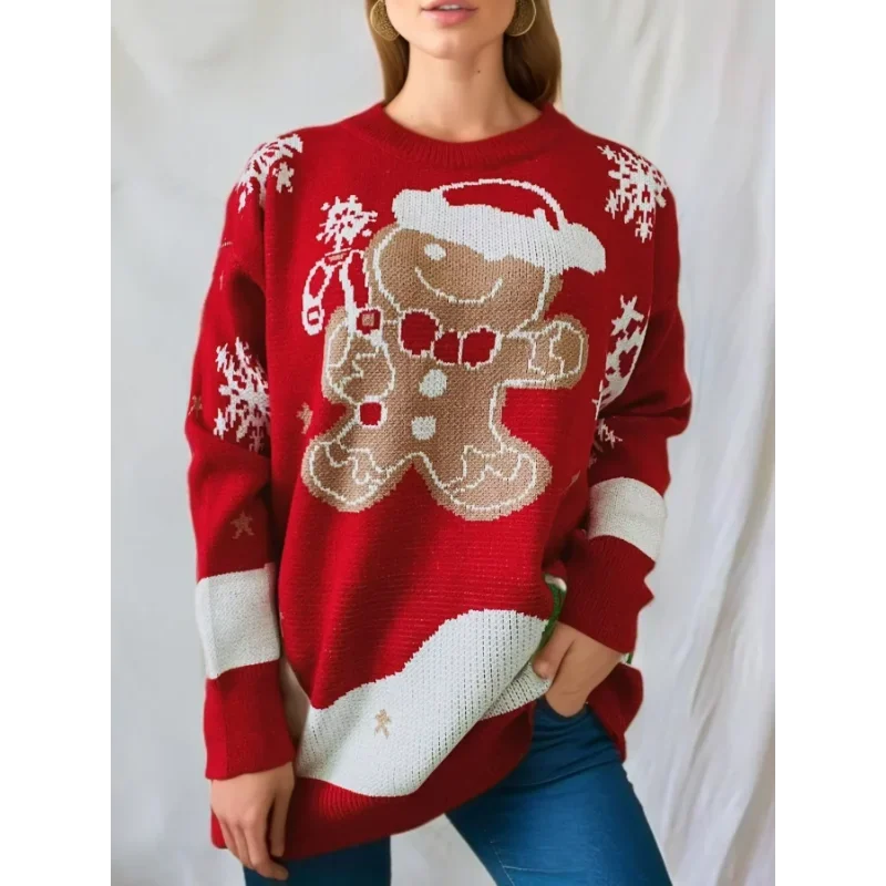 Kerstpullover met peperkoekmannetje, ronde hals en lange mouwen