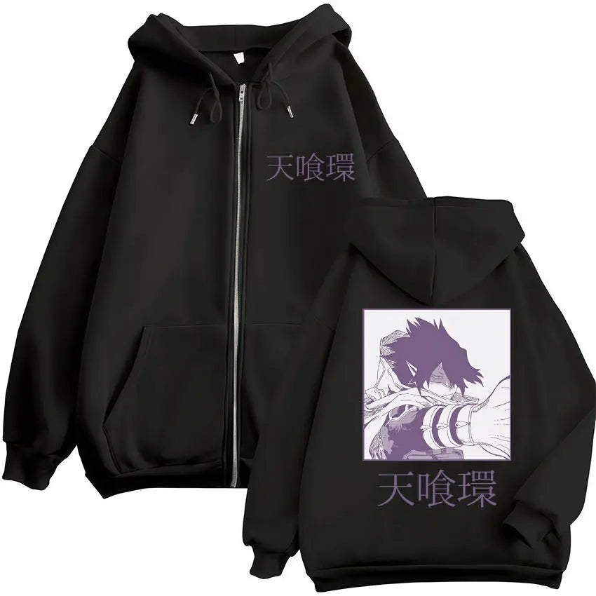 Unisex Reißverschluss Hoodie mit Kapuze & Druckmotiv, lässig