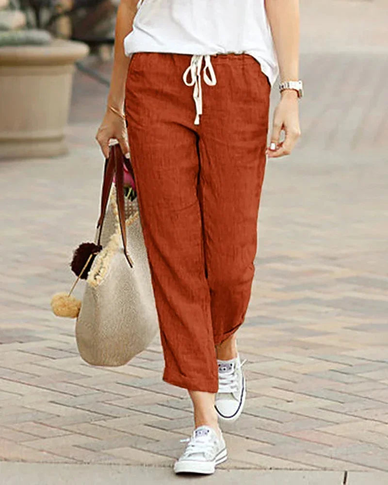 Damen Leichte Hose mit Gummibund & Kordelzug, Cropped-Look
