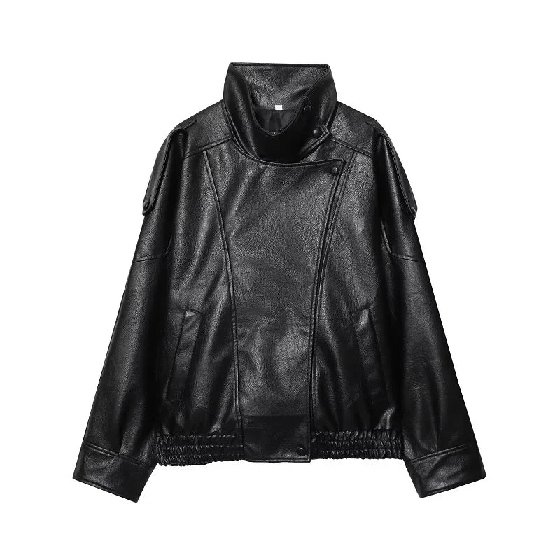 Damen Jacke im Biker-Stil mit Stehkragen und asymmetrischem Reißverschluss