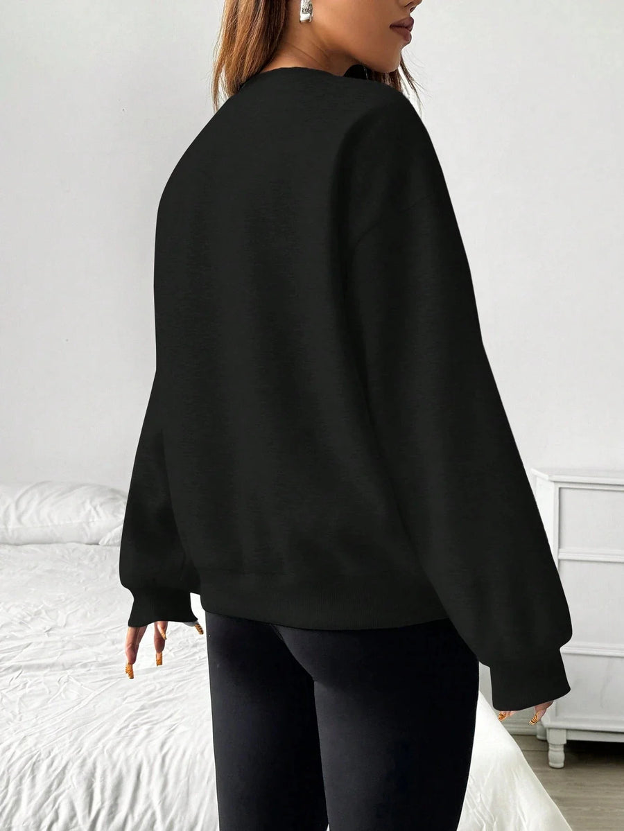 Grijs damessweatshirt met ronde hals, lange mouwen, oversized