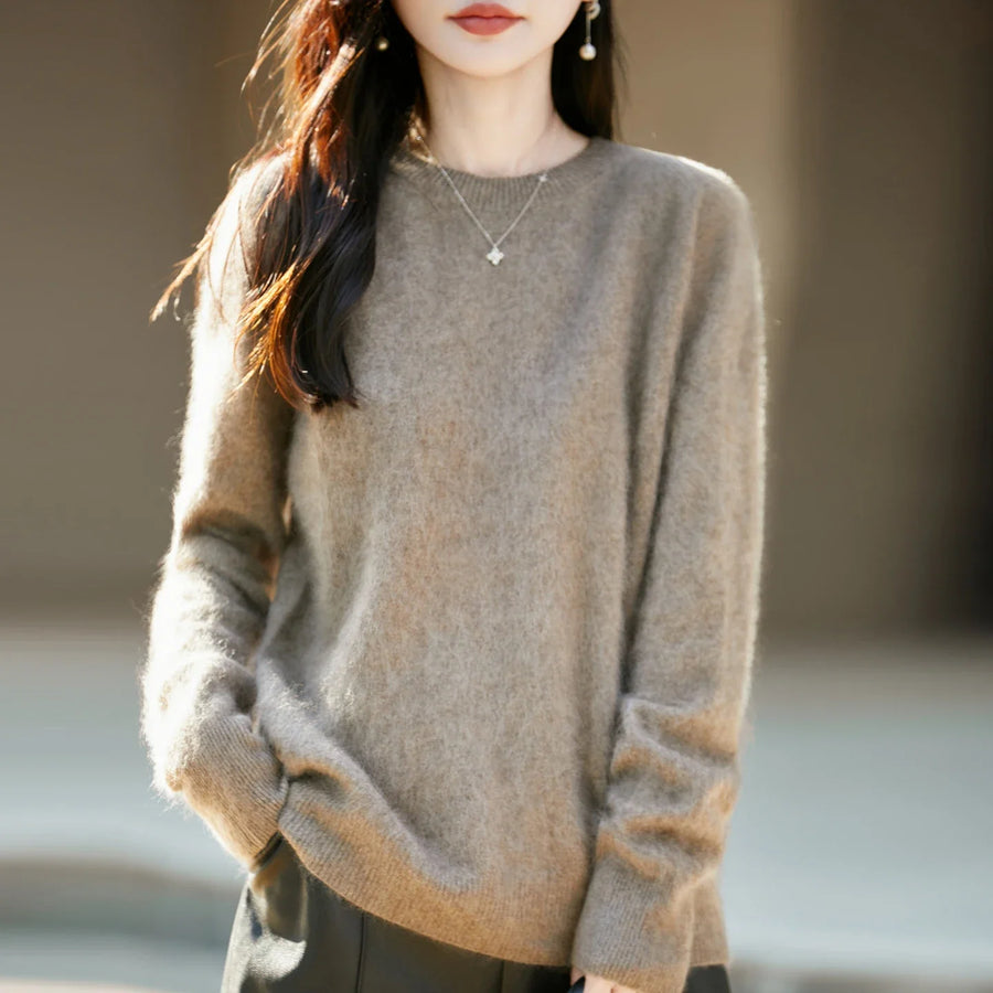 Damen Pullover mit Rundhalsausschnitt und langen Ärmeln, weiches Material