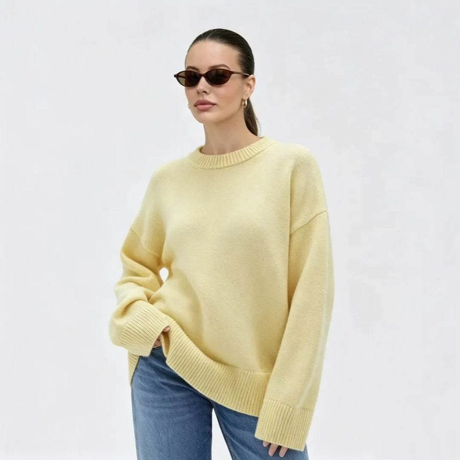 Oversized damestrui met ronde hals en geribde boorden