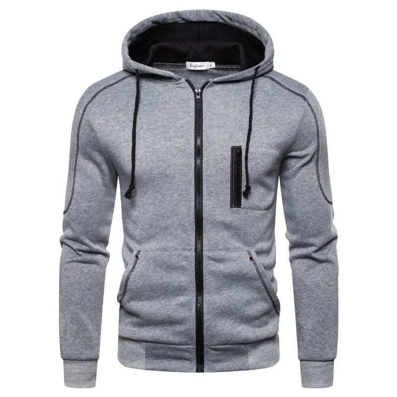 Herenhoodie met rits, contrasterende kleuren en zijzakken