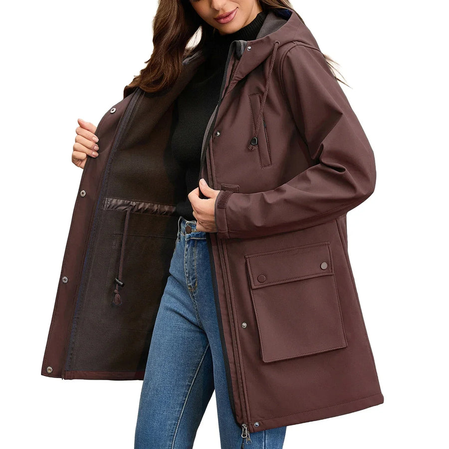Damen Regenjacke mit Kapuze und Pattentaschen – Wasserabweisender Parka für Frauen