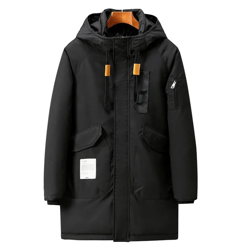 Herenwinterparka met capuchon - Lange winterjas in zwart of groen