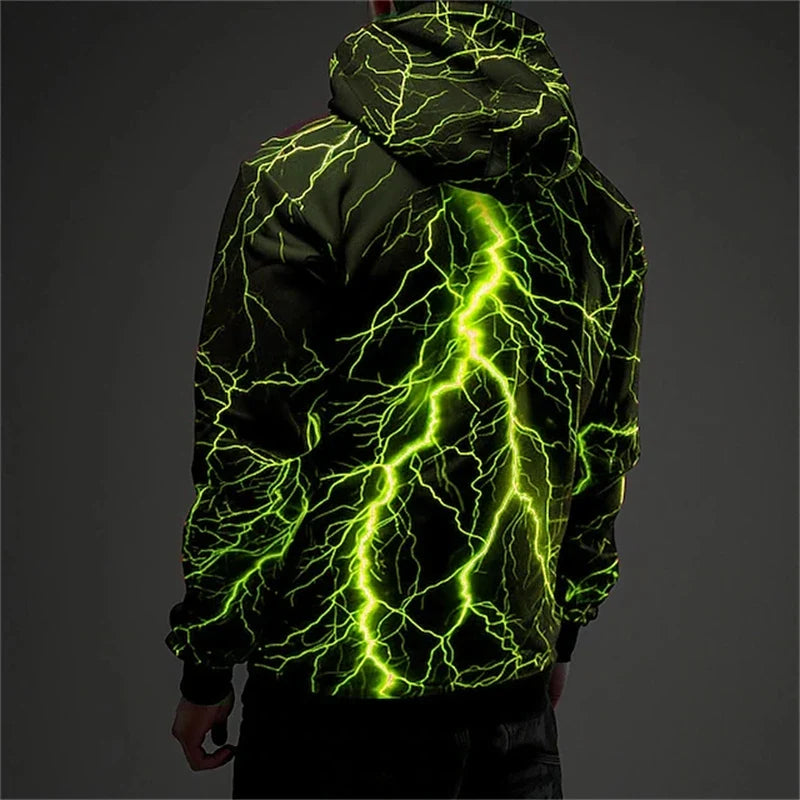 Hoodie mit leuchtendem Blitzmuster auf dem Rücken – Mehrfarbig, Kapuzenpullover für Herren
