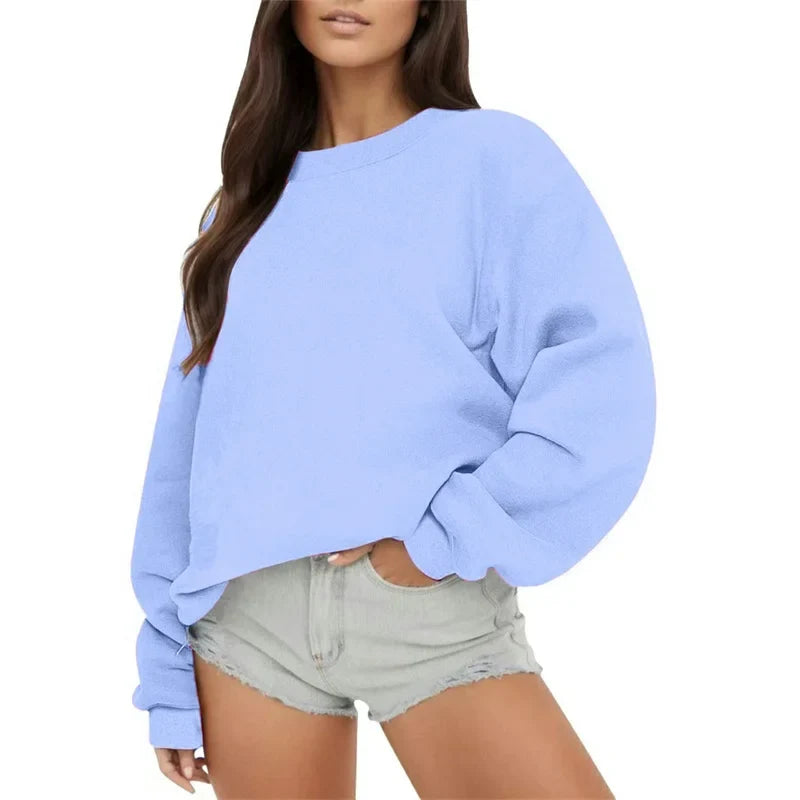 Oversized damessweatshirt met ronde hals en lange mouwen, casual trui