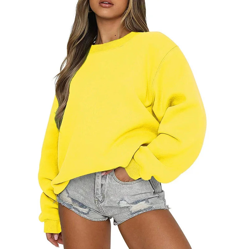 Oversized damessweatshirt met ronde hals en lange mouwen, casual trui