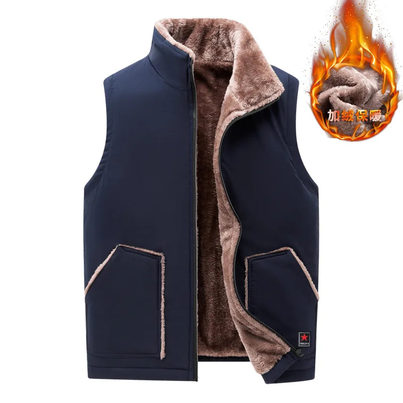Herenbodywarmer met pluche voering, knoopsluiting en V-hals, olijfgroen