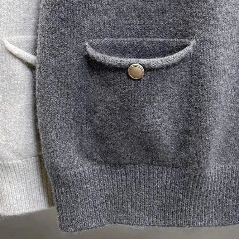 Damen Strickweste Ärmellos mit Knöpfen Rot