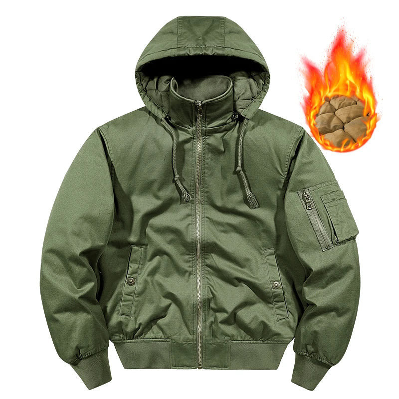 Herren Bomberjacke mit Kapuze Gefüttert Freizeit Übergangsjacke