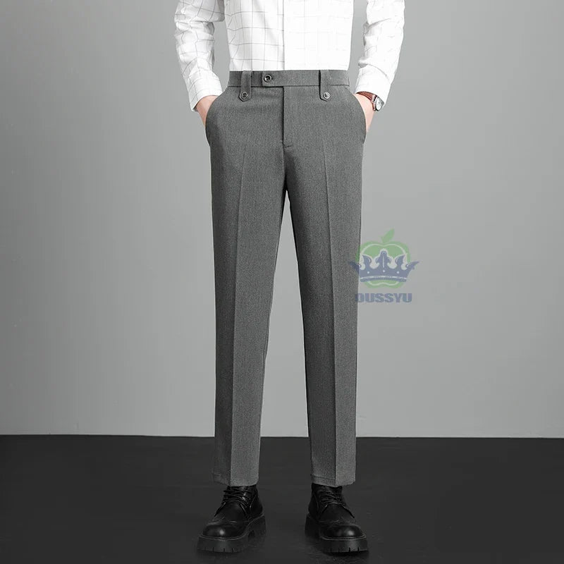 Herren Business Hose Beige Mit Bundfalte Slim Fit