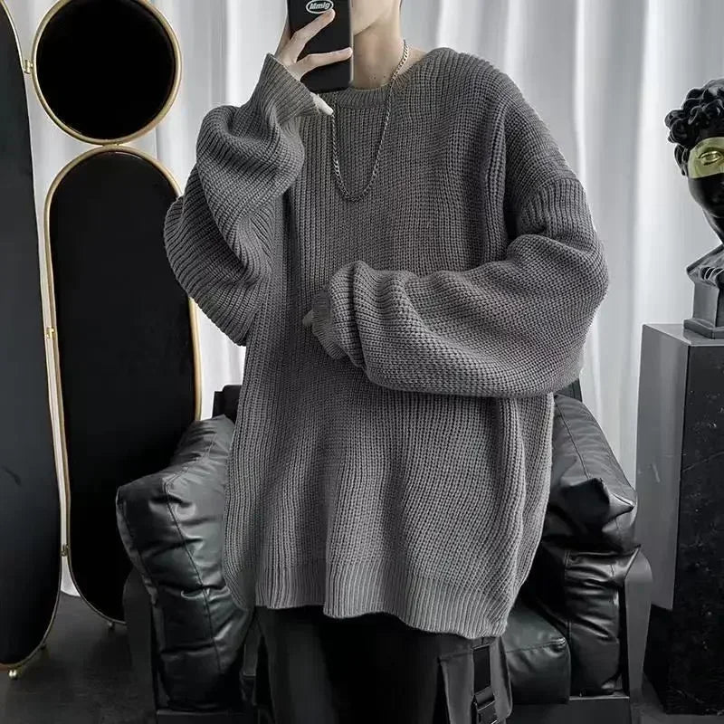 Unisex gebreide trui met ronde hals, grof breisel en oversized pasvorm