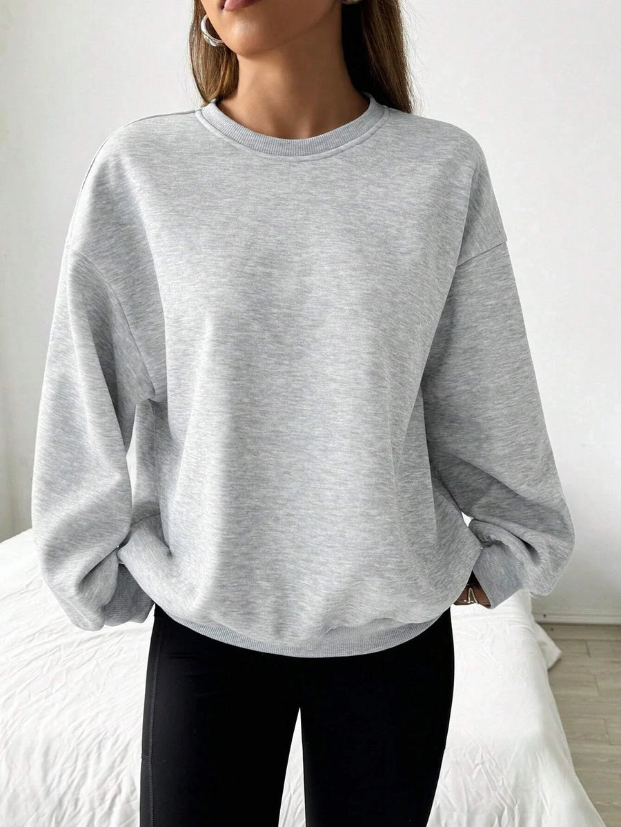 Grijs damessweatshirt met ronde hals, lange mouwen, oversized