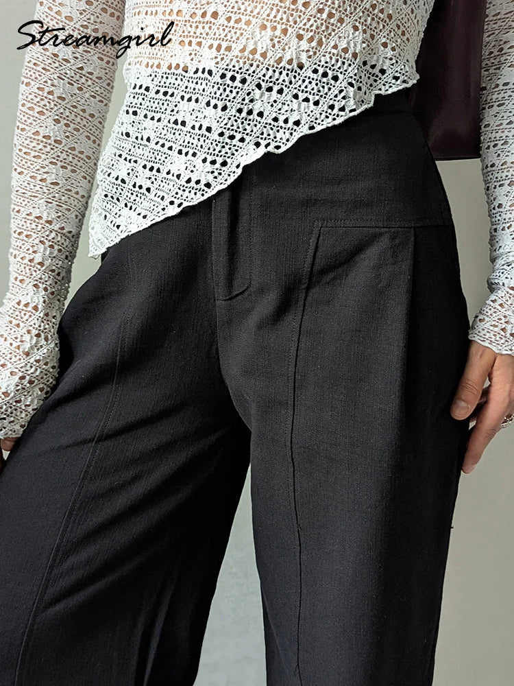 Damesbroek met wijde pijpen, high waist en losse palazzosnit