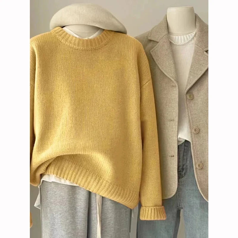 Unisex Rundhals Pullover Grobstrick Oversize Locker Casual Langarm