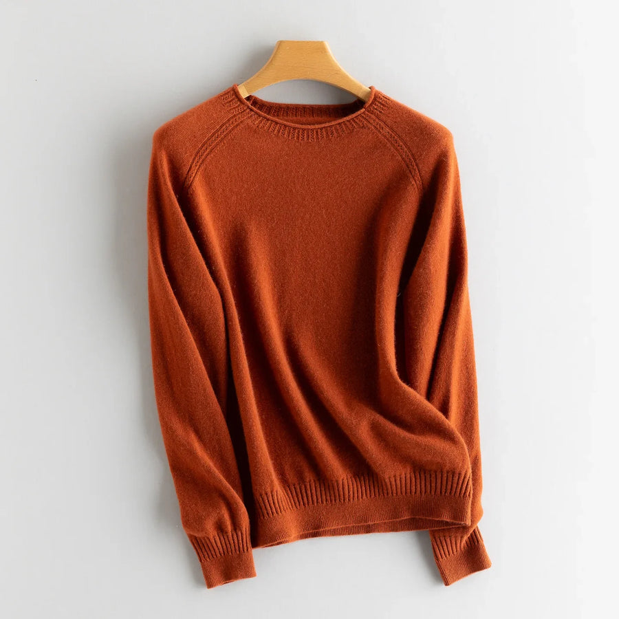 Damen Rundhals Pullover Rosa Raglanärmel Strickdetails