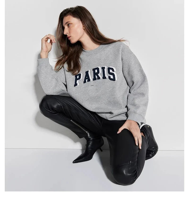 Grijs oversized damessweatshirt met ronde hals en logo-applicatie