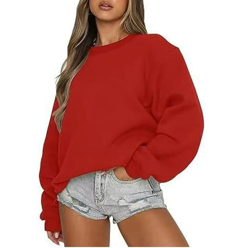 Oversized damessweatshirt met ronde hals en lange mouwen, casual trui