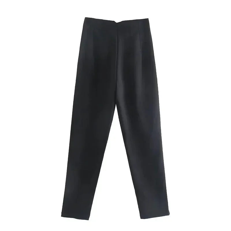 Damesbroek van stof met hoge taille in wortelmodel
