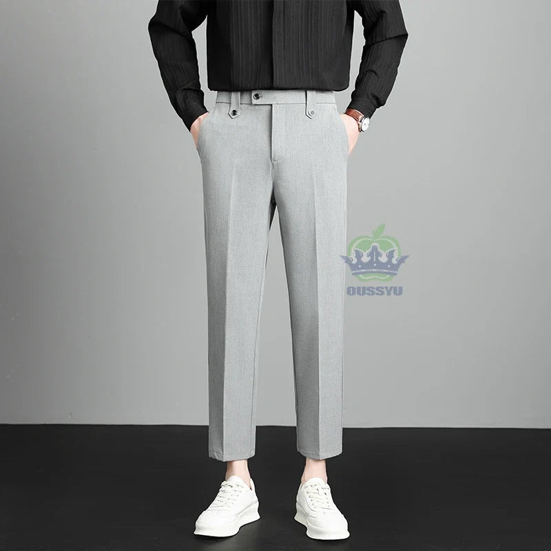 Herren Business Hose Beige Mit Bundfalte Slim Fit