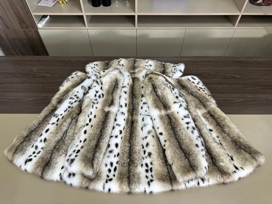 Fellimitat Kurzmantel Damen Leopardenmuster Beige Schwarz