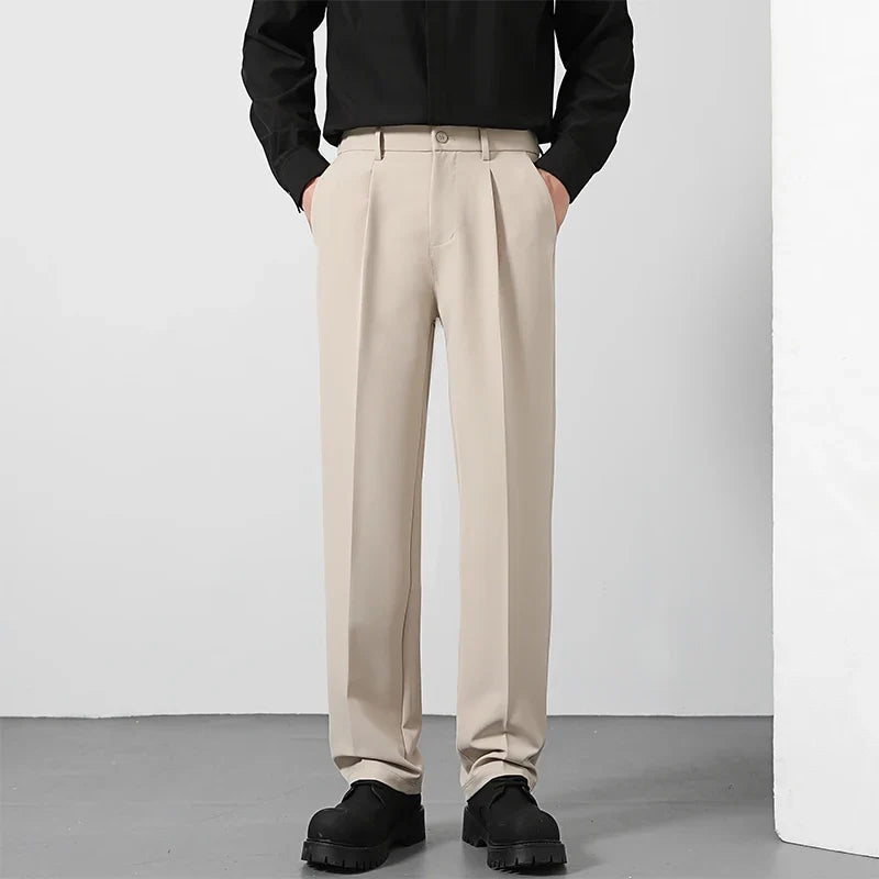 Herren Bundfaltenhose Beige/Braun Weites Bein