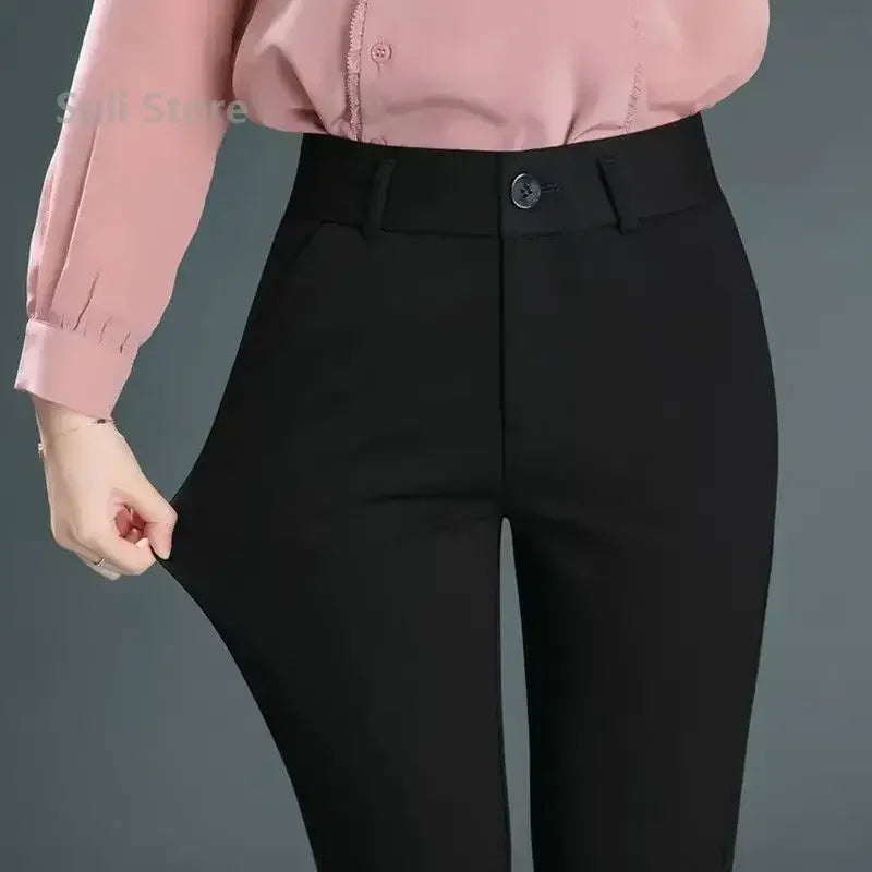 Dames stretchbroek, zakelijke pantalon, hoge tailleband