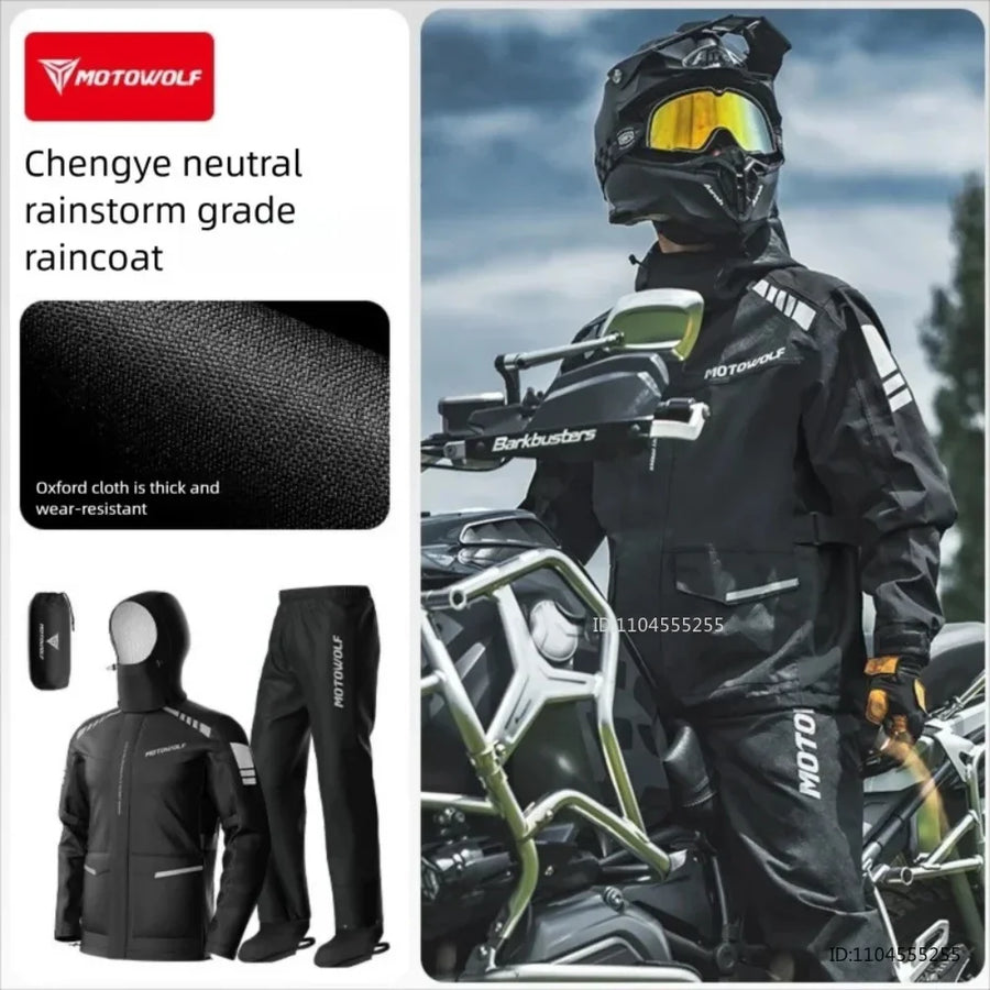Unisex Motorrad Regenanzug Regendicht mit Kapuze & Reflektoren