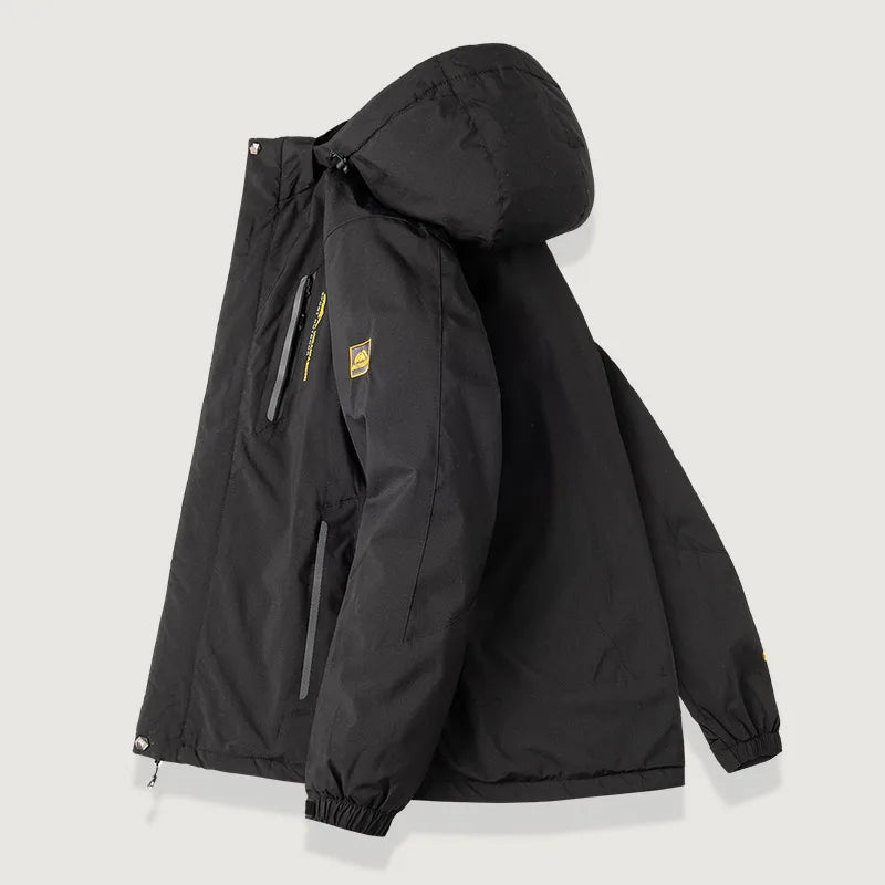 Herren Winterjacke mit Kapuze, gefüttert, wasserabweisend, blau-schwarz