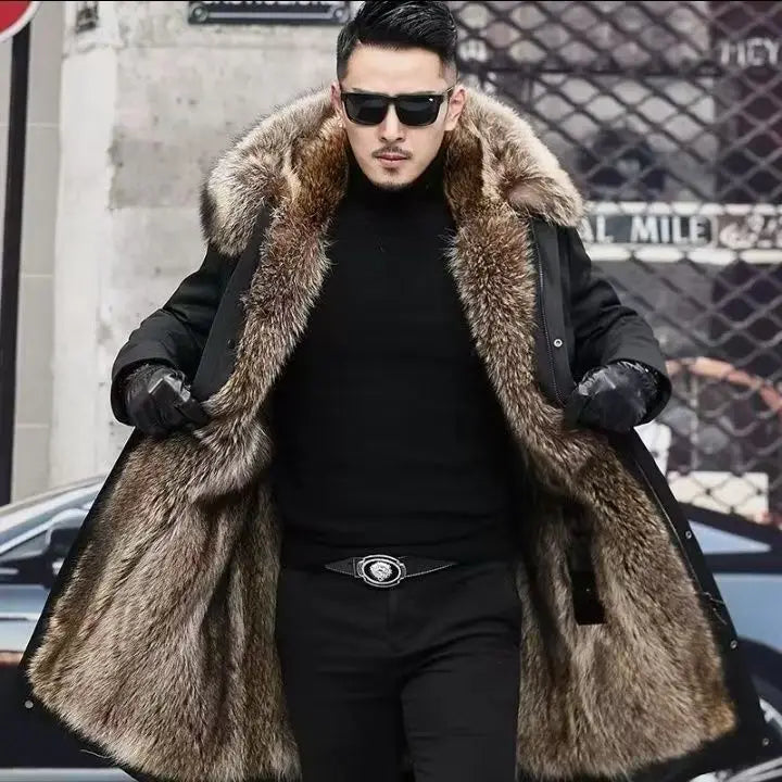 Herren Winterparka Schwarz mit Kapuze und Plüschfutter