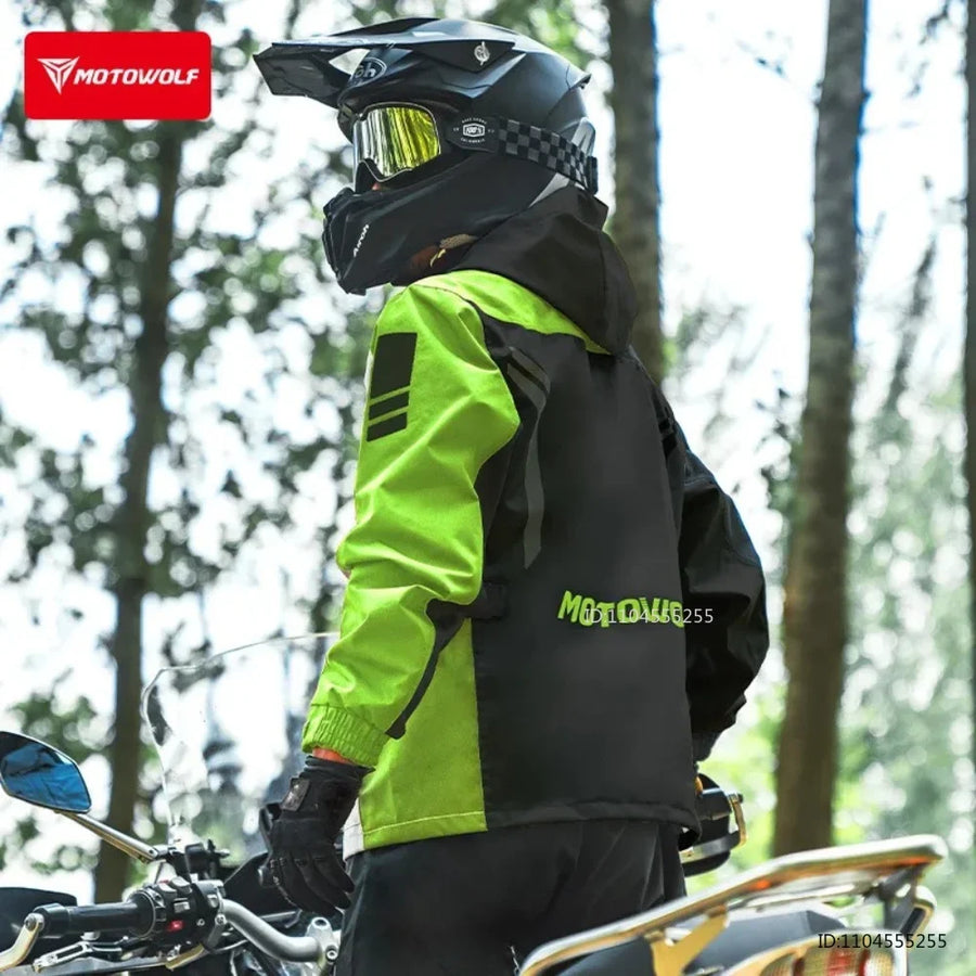 Unisex Motorrad Regenanzug Regendicht mit Kapuze & Reflektoren