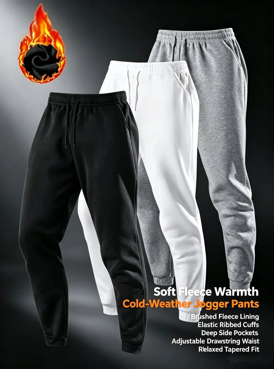 Uniseks joggingbroek van fleece, warm voor de winter, met boorden, zijzakken en trekkoord, zwart grijs wit