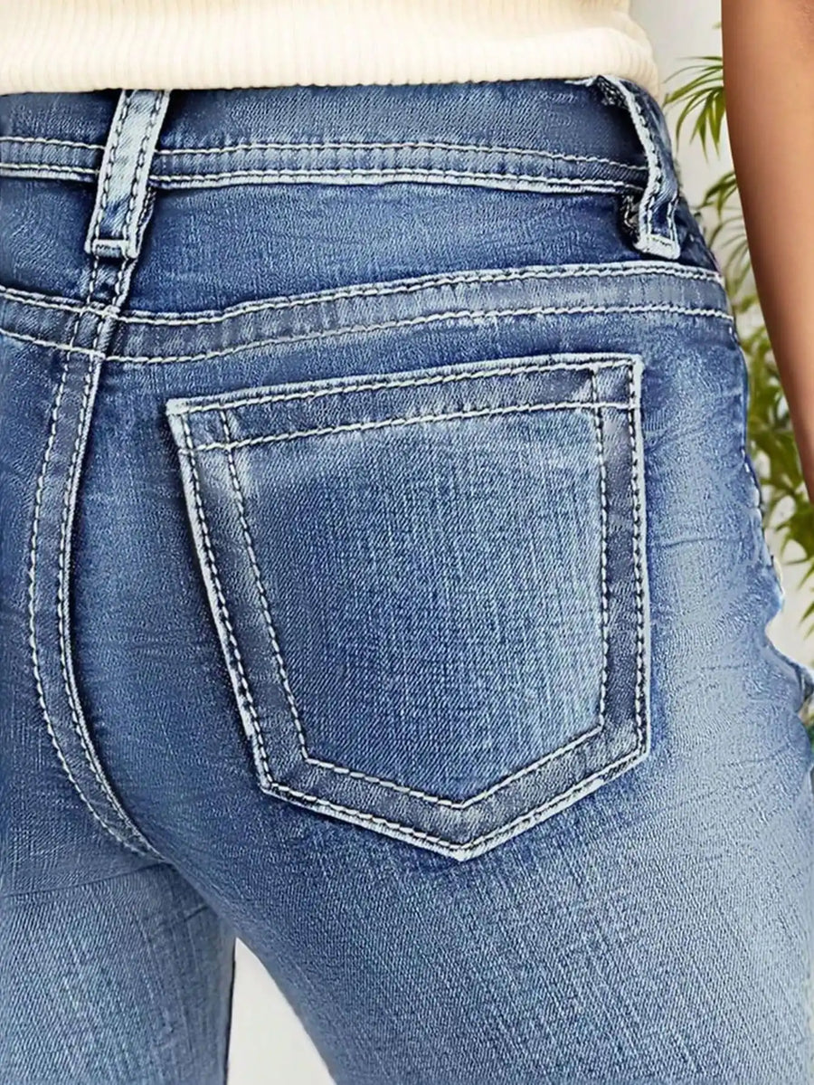 Dames bootcut-jeans, lichtblauw, met lichte wassing