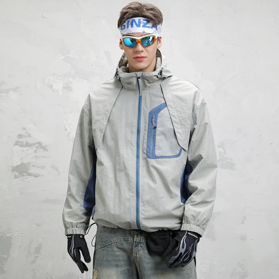 Unisex Leichte Jacke mit Kapuze und Reißverschluss Tasche
