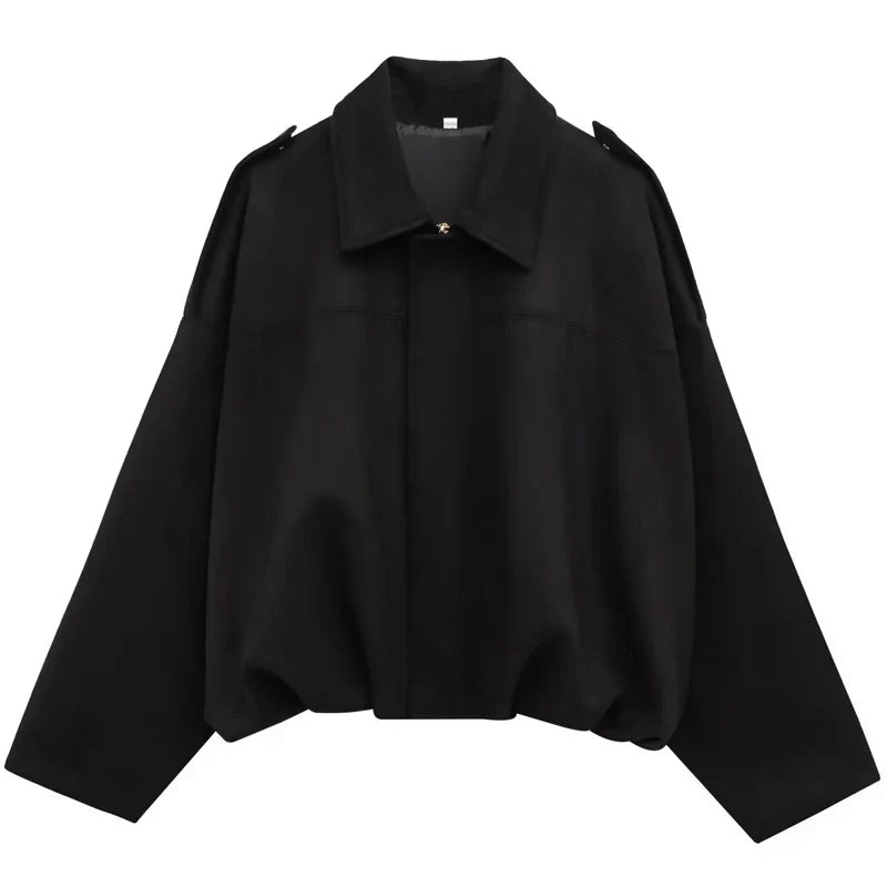 Damen Bomberjacke Kurz geschnitten Oversize-Passform mit Kragen und Schulterriegeln
