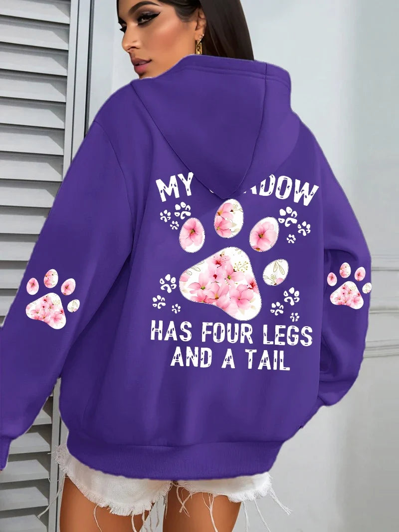 Hoodie für Damen mit Kapuze und Pfotenabdruck-Print, lockere Passform