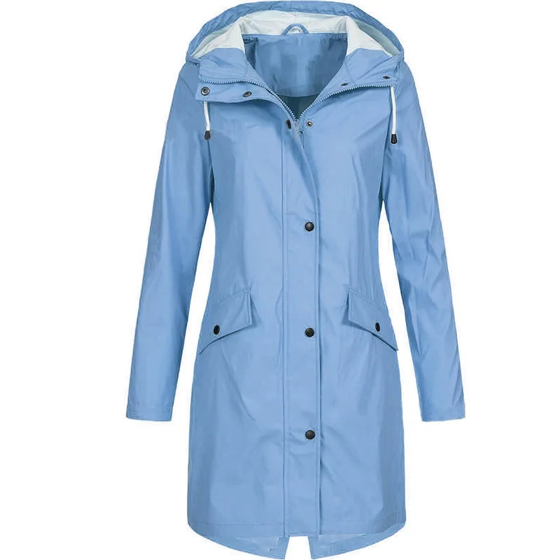 Damen Regenjacke mit Kapuze & Reißverschluss, Übergangsmantel mit Taschen