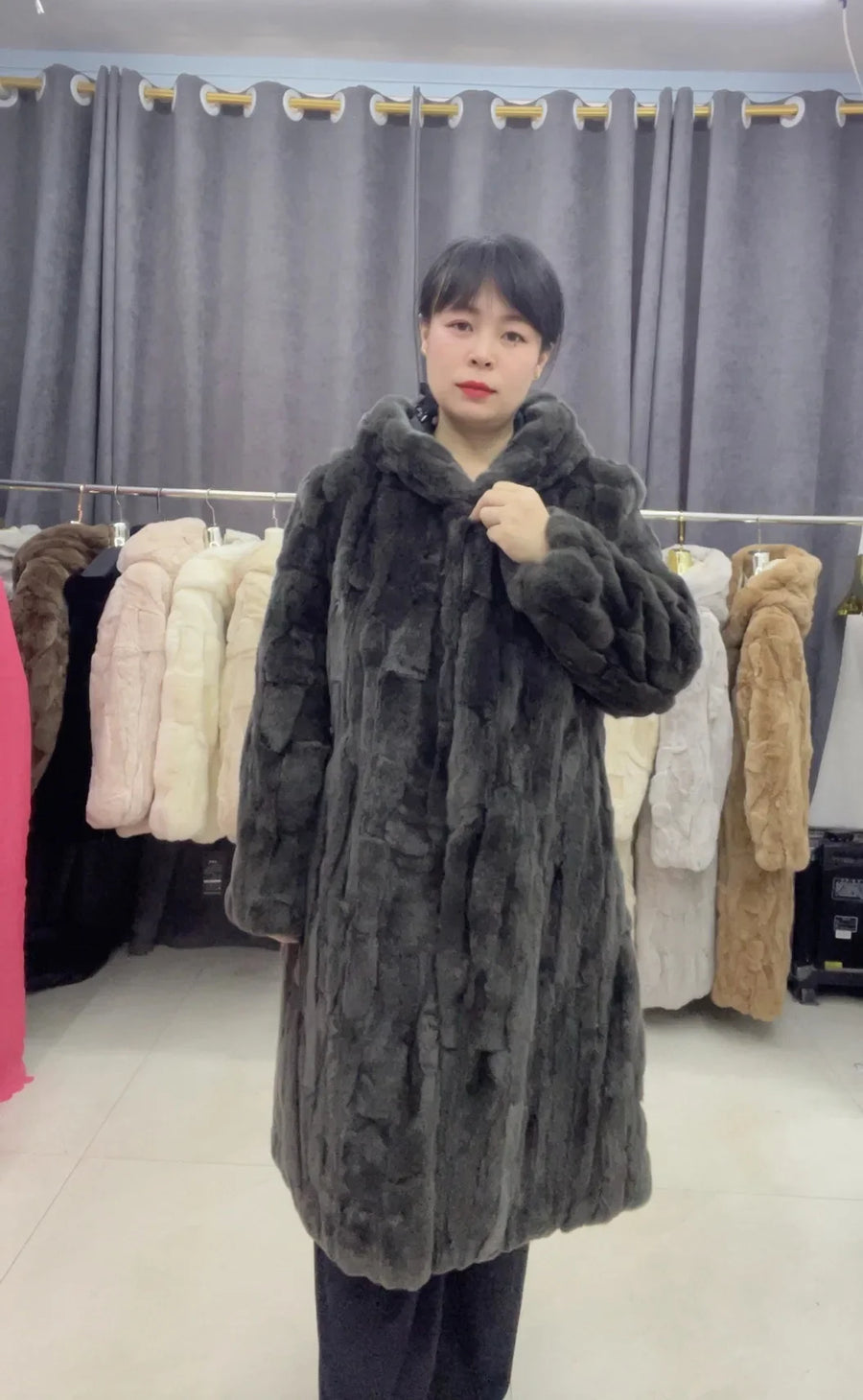 Damen Winter Kunstpelzmantel Lang mit Kapuze Braun Warm Pelzimitat Jacke