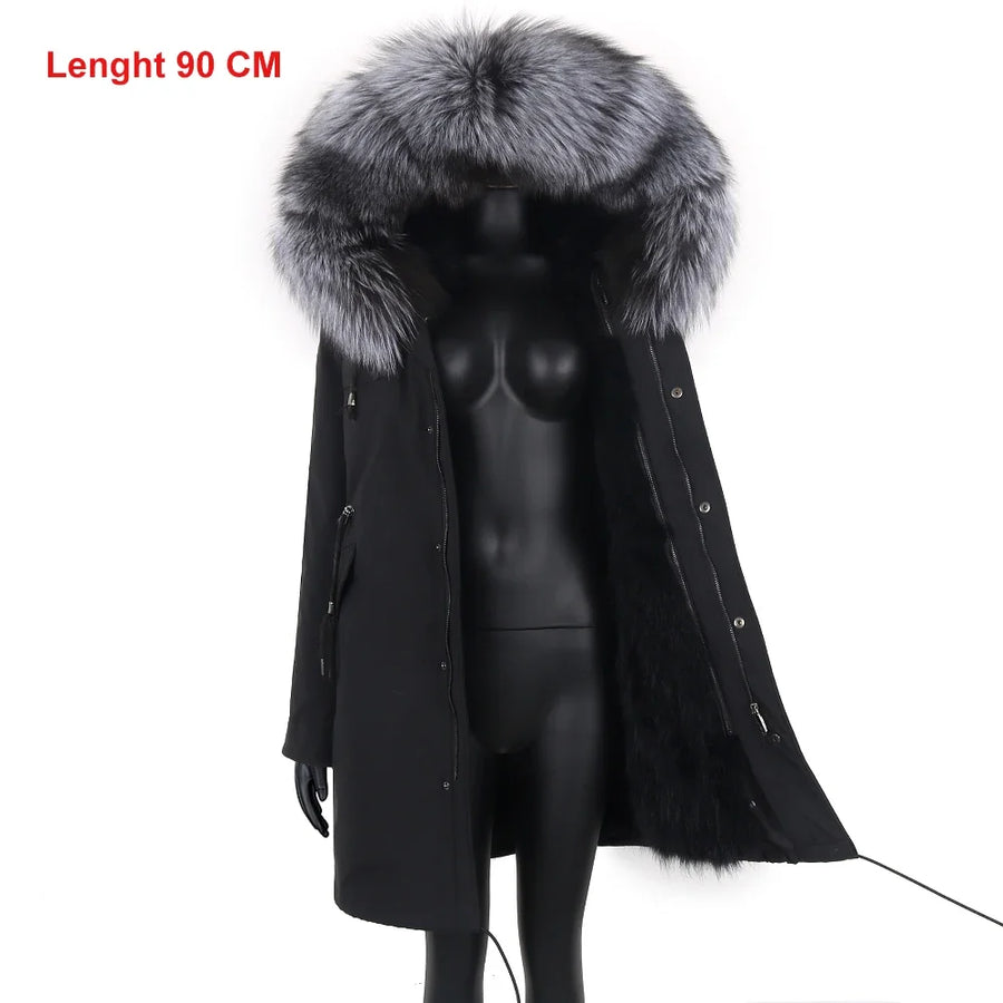 Parka mit Fellkapuze & Fellfutter langer Wintermantel Damen
