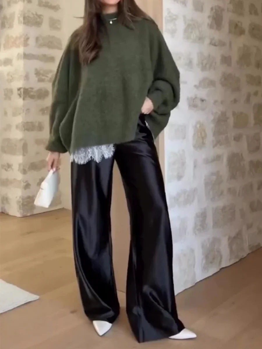 Dames satijnen palazzo-broek met elegante wijde pijpen