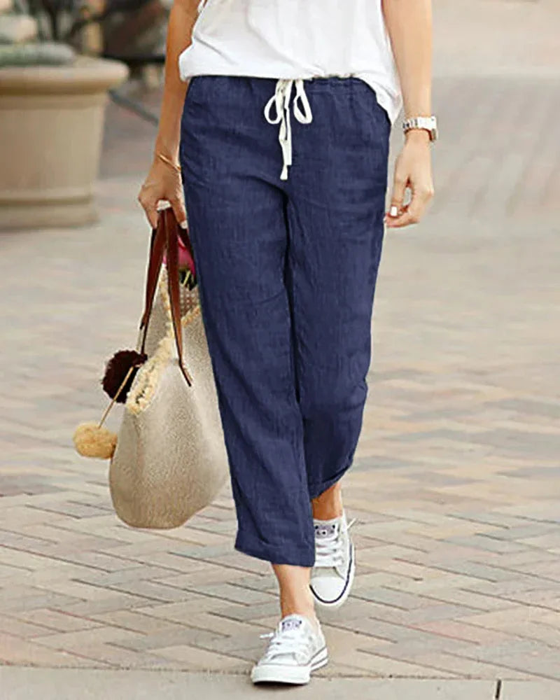 Damen Leichte Hose mit Gummibund & Kordelzug, Cropped-Look