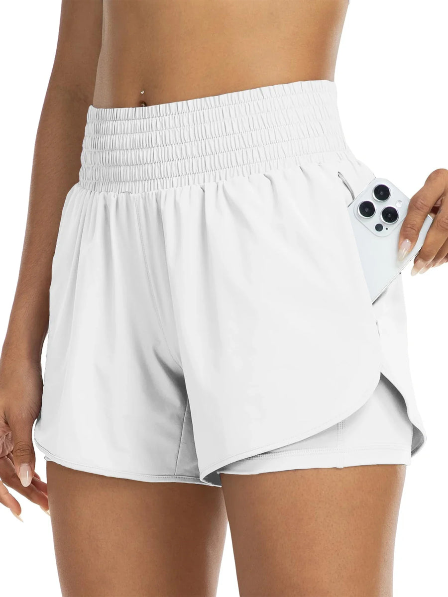 Sportshorts voor dames met hoge taille en zijzak