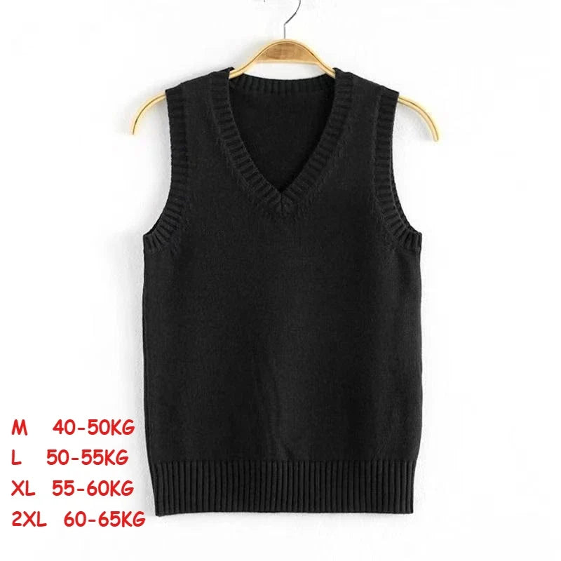Unisex gebreid vest met V-hals - effen, zonder mouwen, met geribde zoom