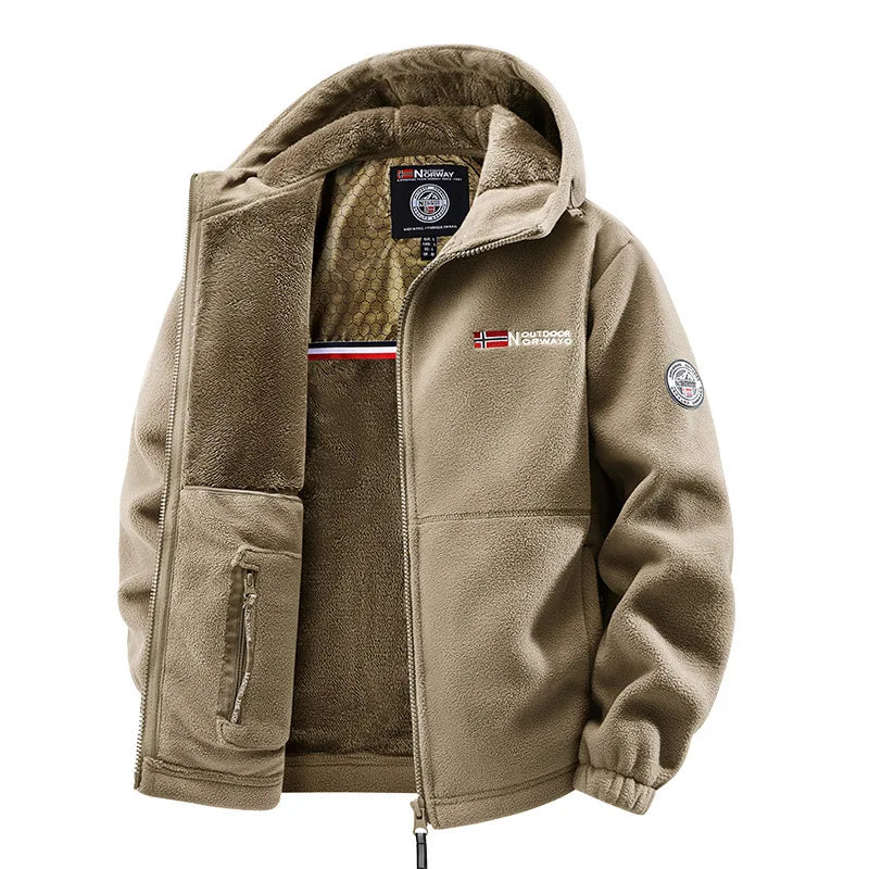 Herren Fleecejacke mit Kapuze, Reißverschluss & Stehkragen, gefüttert