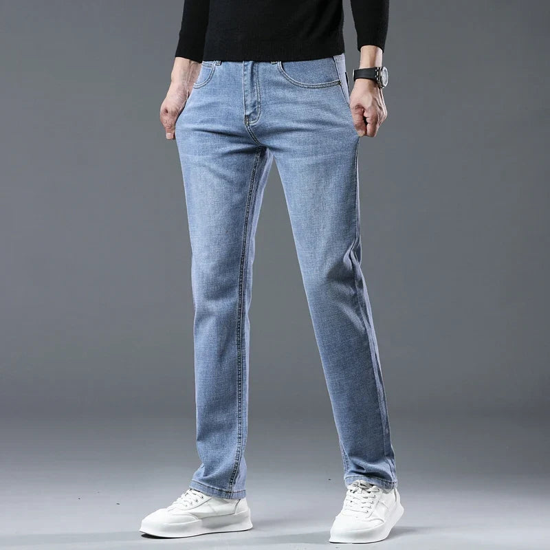 Herren Jeans Hose Denim mit geradem Bein Hellblau