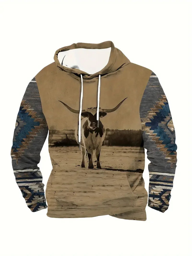 Hoodie mit Motivdruck, Kängurutasche, Kapuze und Kordelzug