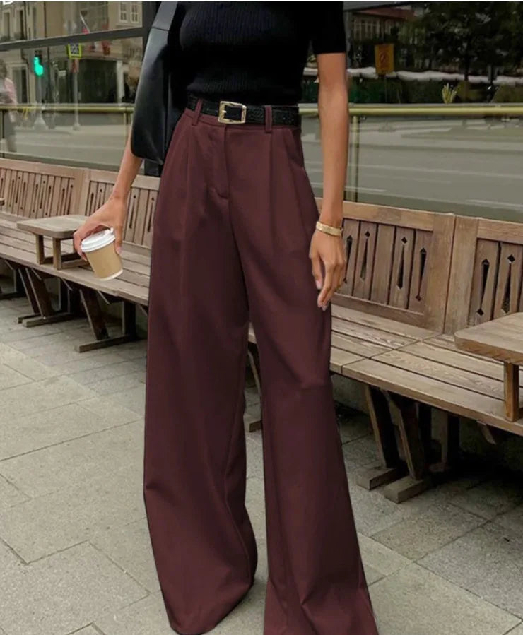 Damen Weite Hose mit Hoher Taille und Bundfalten